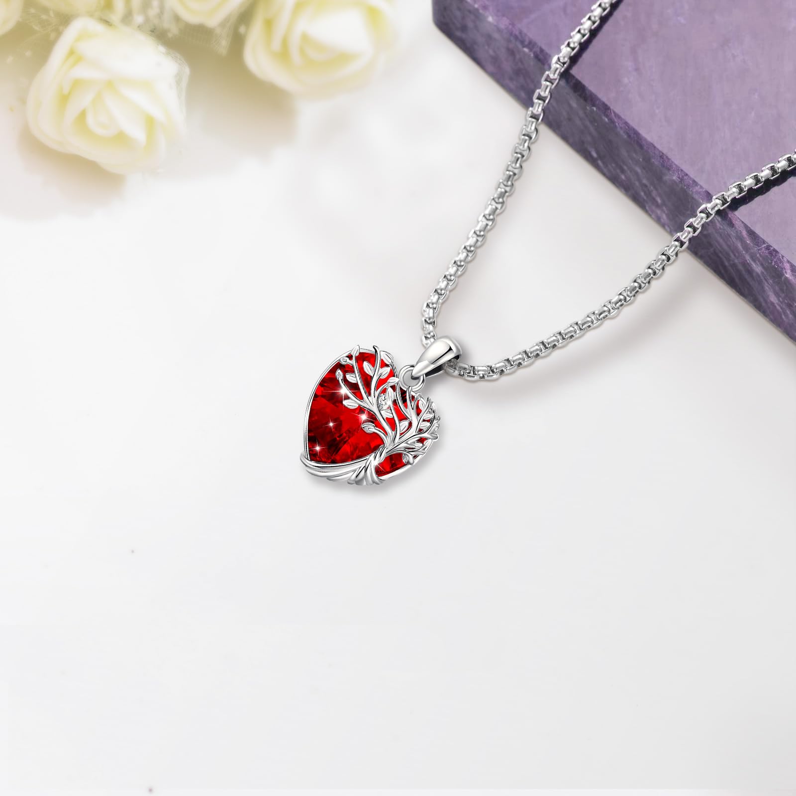 Eusense Collar Árbol de la Vida para mujer Collar Árbol Genealógico Colgante de Piedra Lunar Colgante con Corazón de Cristal Regalo de Joyería para Mamá Joyería Árbol de la Vida