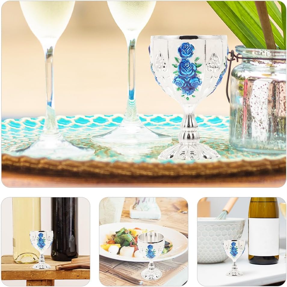 BESTOYARD Retro Wine Glass 2Pcs Vintage Small Drinking Cups Zinc Alloy Silver Goblet for Whiskey Wine Cocktails Home Party Tabletop Decorations