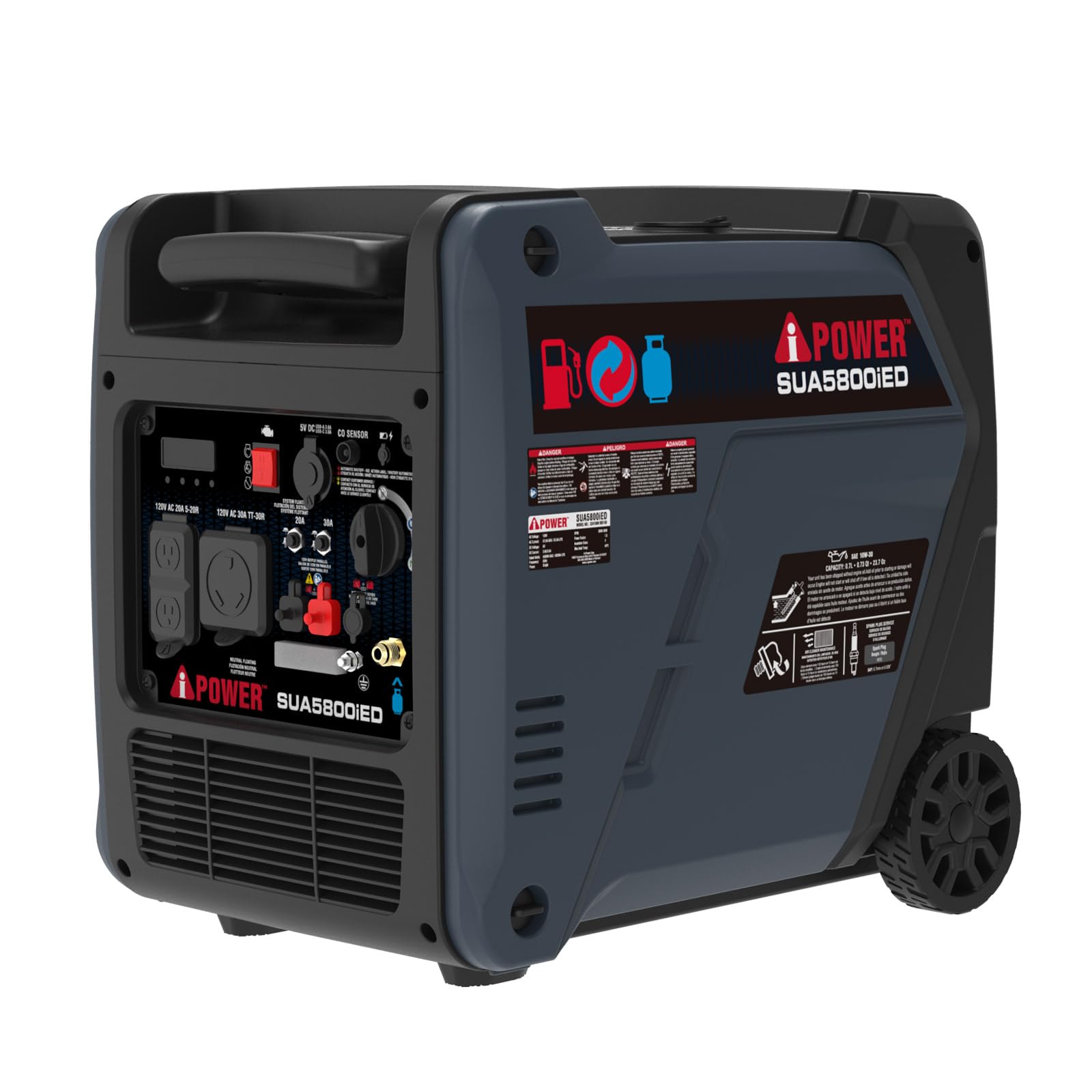 Photo 1 of **FOR PARTS/ BROKEN*** A-iPower 5800-Watt Dual Fuel Quiet Portable Inverter Generator, Electric Start RV Ready, EPA & CARB Compliant CO Sensor, with Telescopic Handle for Backup Home Use, Tailgating & Camping (SUA5800iED)