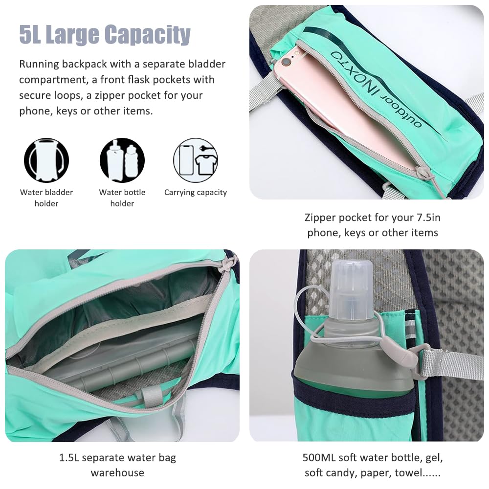 Mochila de chaleco de hidratación para correr, mochila ligera de 5 litros, correas ajustables en el pecho, chaleco de hidratación para correr, con bolsa de vejiga de agua o termo suave