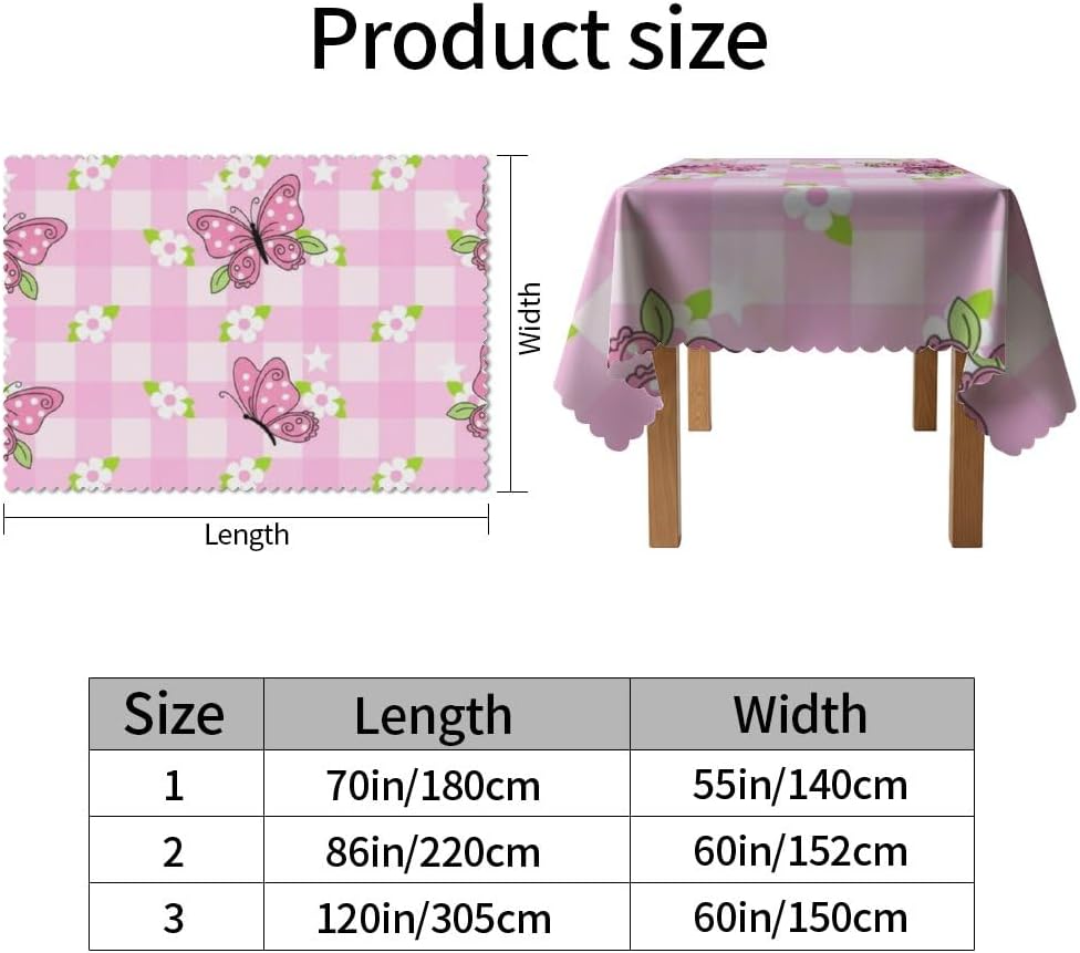 Pink Polka Dot Butterfly Tablecloths Rectangular 60x120 in, Fitted Fairy Outdoor Dining Table Cover, Wildflower Party Decorations Tropical Tablecloth for Fiesta Farm Party Beach Table Cover