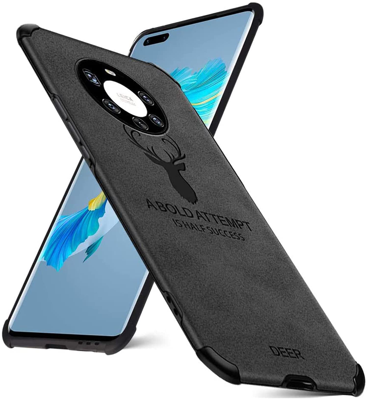 KASTWAVE Phone Case for Huawei Mate 40 Pro+, Ultra-thin Matte Leather Back Case Silicone Soft Edge Shockproof Full Body Protective Cover Case for Huawei Mate 40 Pro Plus 6.76" -Black