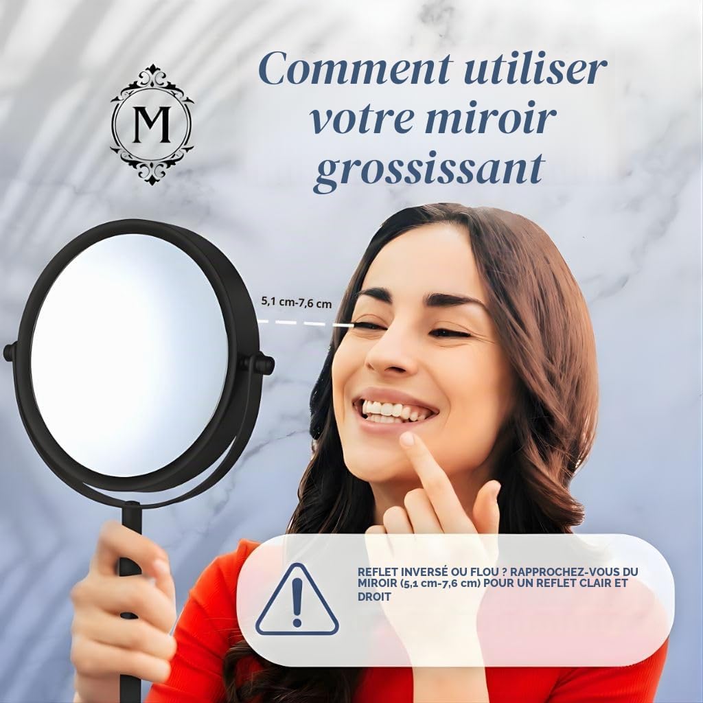 Mirrorvana Miroir de Maquillage grossissant 10x sur Pied pour Chambre et Salle de Bain Double Face 10x/1x 35 cm x 18 cm (Noir)