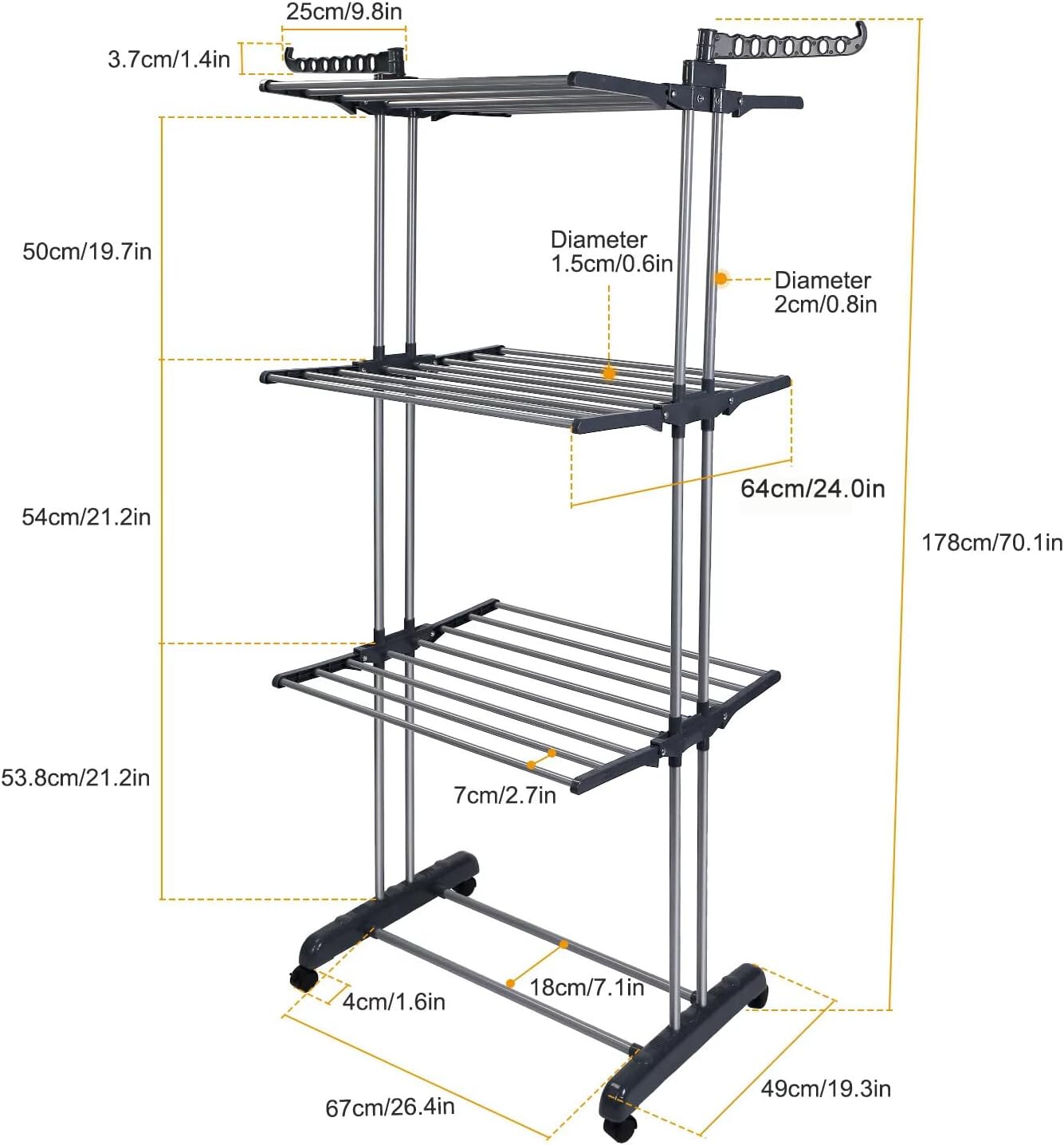 Clothes Drying Rack, 4-Tier Folding Indoor Laundry Drying Rack with Wheels