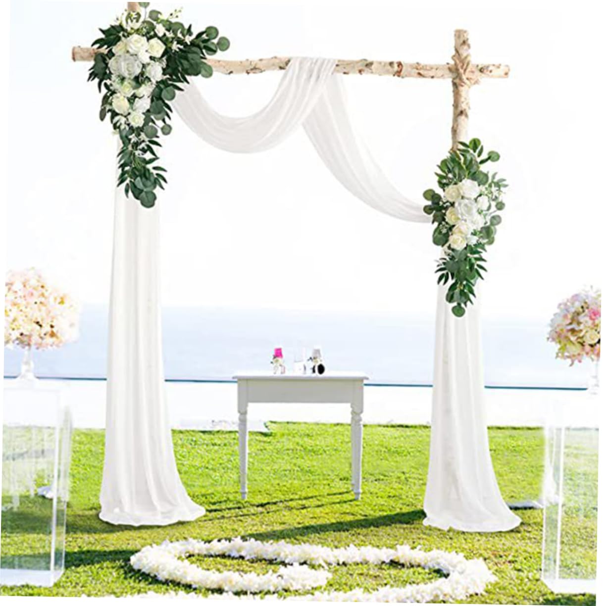 Alipis Hochzeitsblumengirlande 1 Satz aus Seidenblumen und Tüll | Weiß, für Zeremonie und Outdoor, Romantisch Elegante Optik, Pflegeleicht, 3 Stück