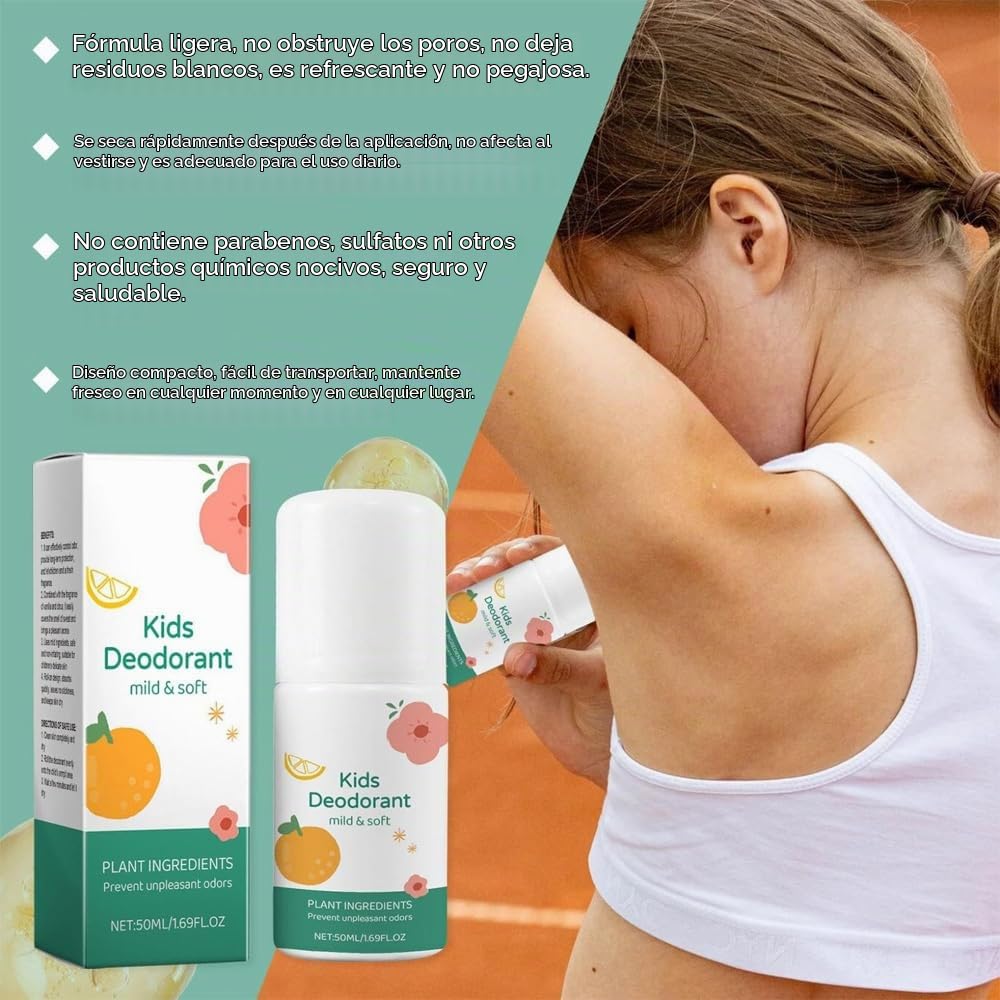 Desodorante Infantil Para Niñas Y Adolescentes, Desodorante Antitranspirante Con Una Fragancia Agradable Y Natural, Hipoalergénico, Con Ingredientes Naturales, Aroma A Vainilla Y Cítricos (1pcs)