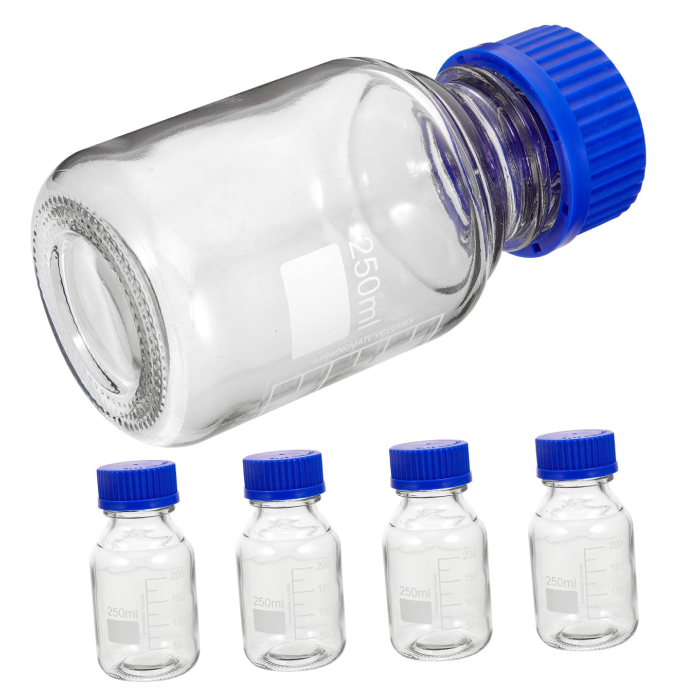 iplusmile Bottiglia di Reagente Graduata in Vetro 250ml 4 Pezzi Blu | Tappo a Vite Incluso, Uso per Laboratori e Aule, Capacità 250ml per Set da 4