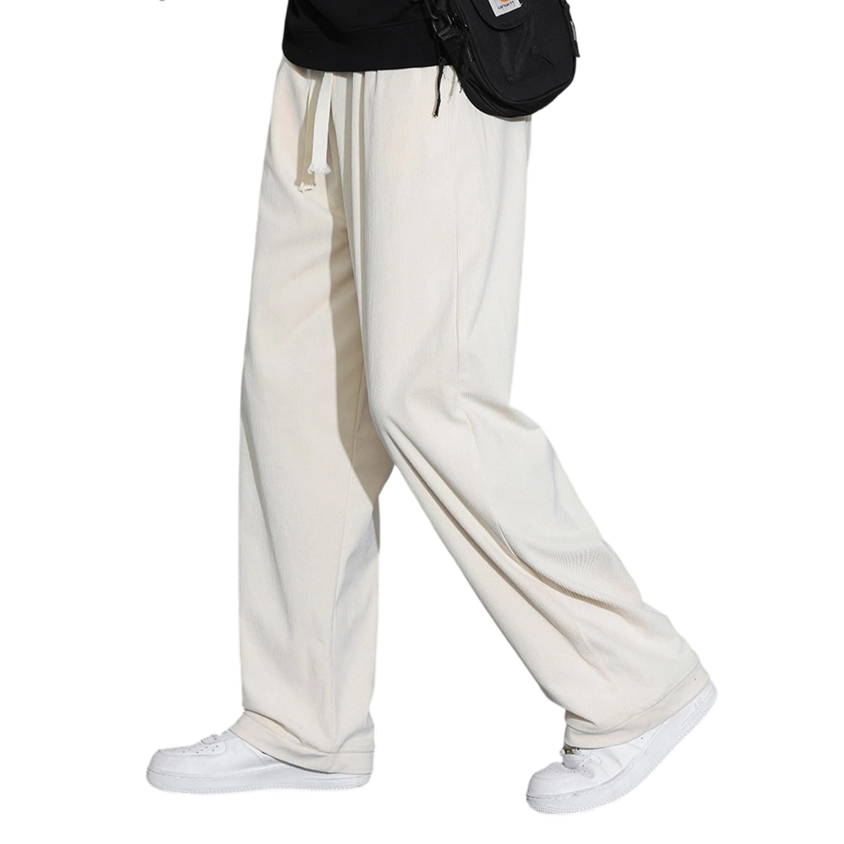 Men's Corduroy Pants, Wide Pants, Relaxed, Baggy Bottoms, Large Sizes, Outdoor, Elastic Waist, Plain, Adjustable Drawstring, Commuting to Work or School, Casual, Loose, Stylish, Spring