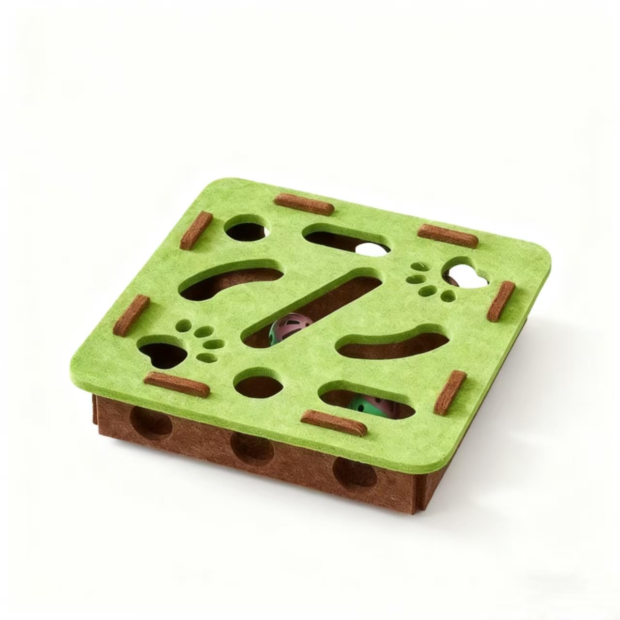 Mounteps Interactive Cat Toy Puzzle Felt Box Treat Maze Play For Toy Box Agility Toys (Square - Green)