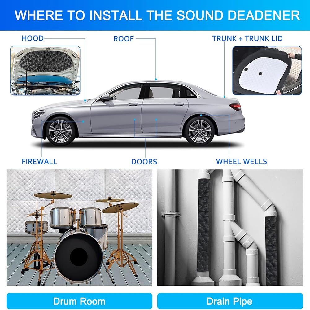 Schalldämmung Selbstklebend Auto - Dämmmatte Auto Innenraum 10mm 16mm 25mm - Schallschutzmatte - Stopfwolle Dämmung - Akustikvlies - PET+PE - Wärmedämmung(50 x 400 cm,10 mm)