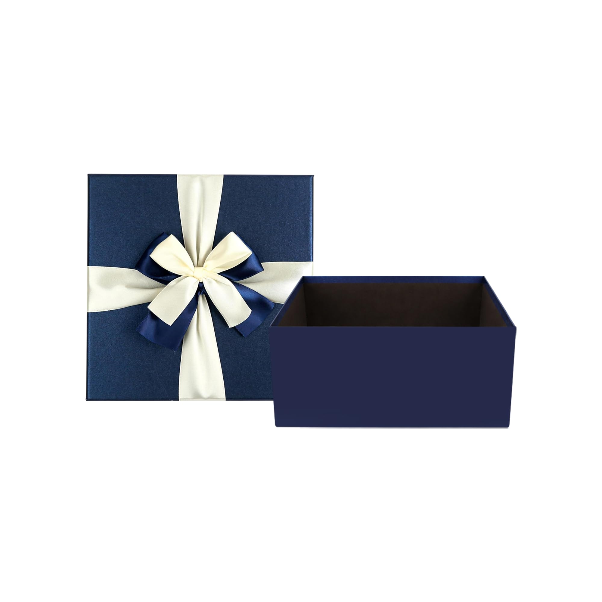 Emartbuy Dark Blue Rigid Gift Box with Ribbon 15 x 15 x 6.5 cm