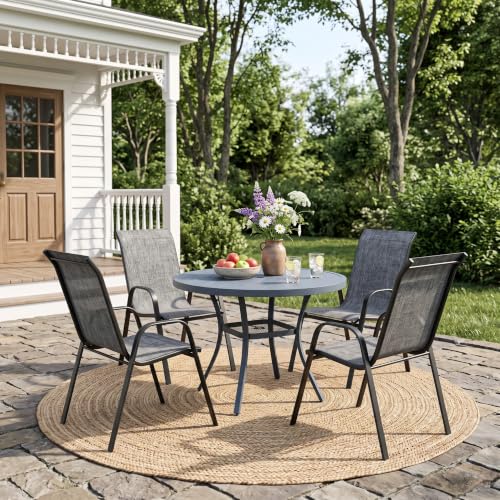 Image of VICLLAX 5 Pieces Patio Dining Set, Round Outdoor Table & Chairs