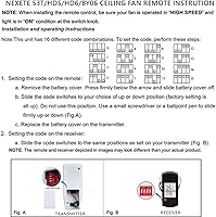 Vista 7 de Nexete Universal Ceiling Fan Remote Control Kit,Wall Remote Switch & Hand Hole Remote with a Receiver,Dip Switch with Adjustable 3 Speed, Light
