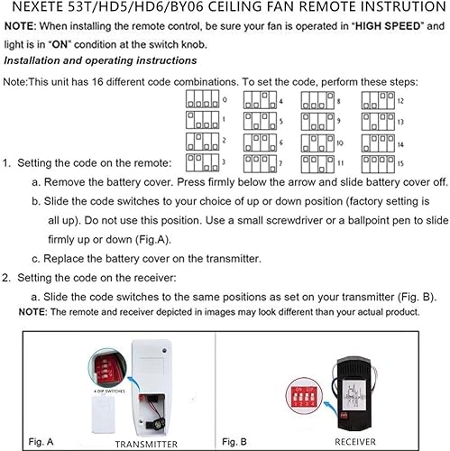 Miniatura 7 de Nexete Kit de control remoto universal para ventilador de techo, interruptor remoto de pared y orificio de mano con receptor, interruptor de