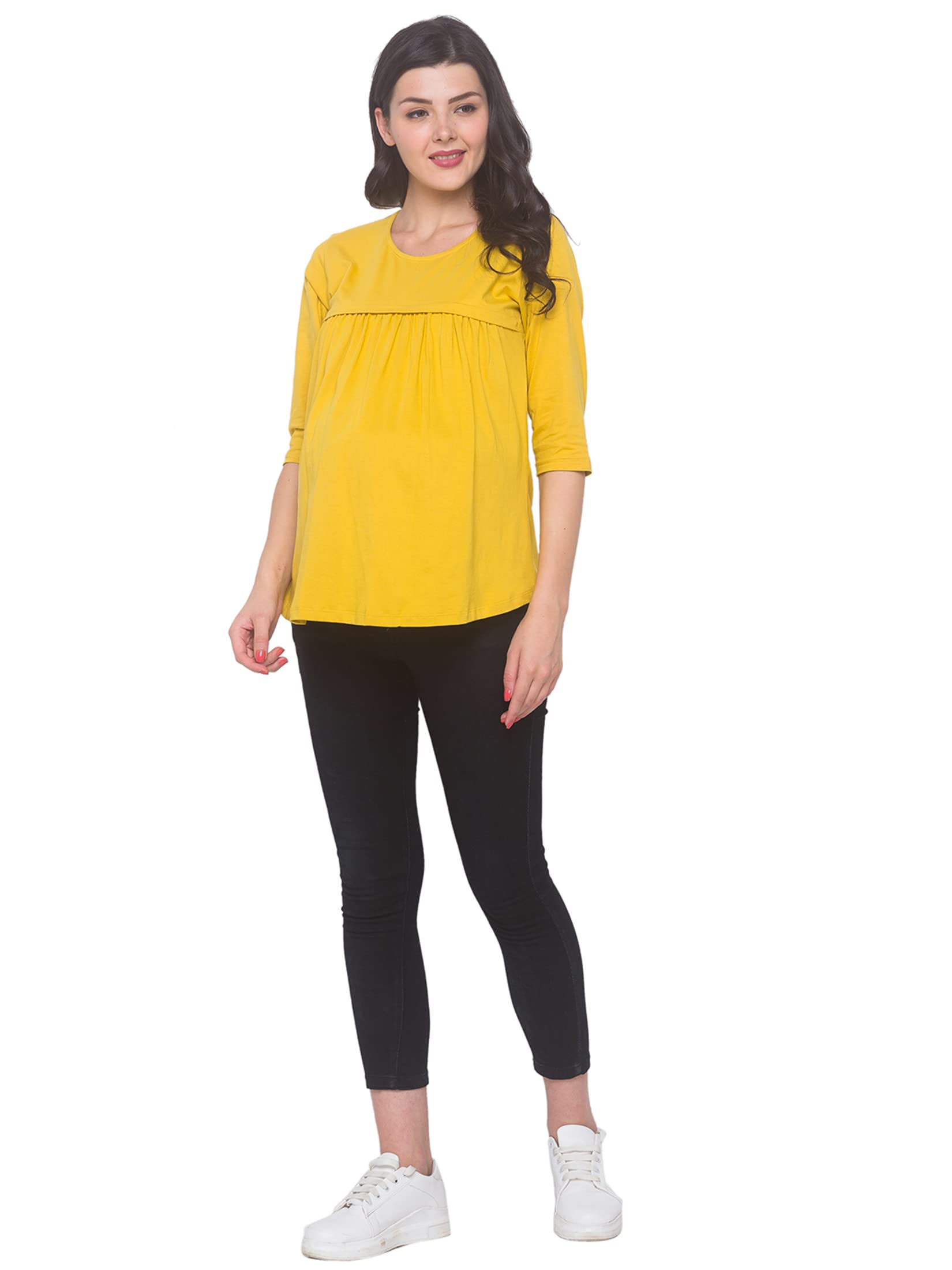 AV2 Women's Cotton Nightwear Maternity Feeding Nursing Tunic Top (Yellow,3XL) - Image 7 thumbnail