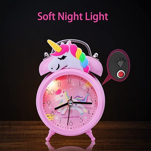 Miniatura 8 de QearFun Reloj despertador de unicornio para niñas y niños, bonita decoración de dormitorio, segunda mano silenciosa sin tictac, con retroiluminación