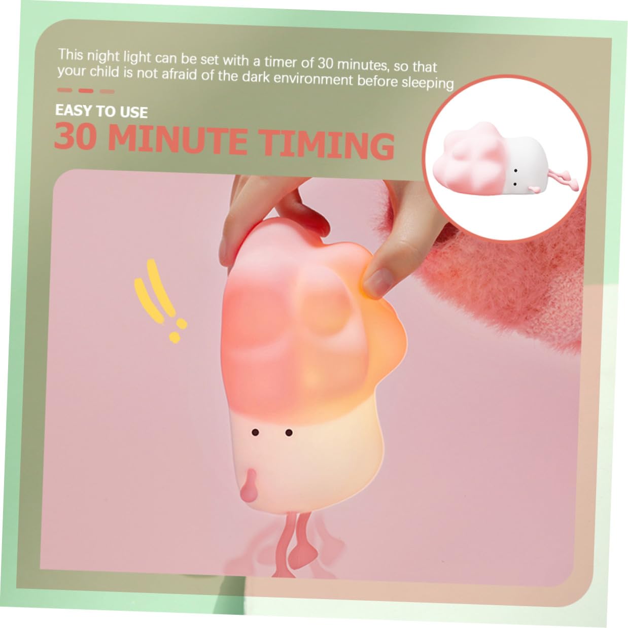 Lampada Notturna per Bambini in Silicone Rosa Batteria Ricaricabile 1200mah e Luminosità Regolabile, Luce da Notte Creativa a Forma di Cartone Animato per Cameretta