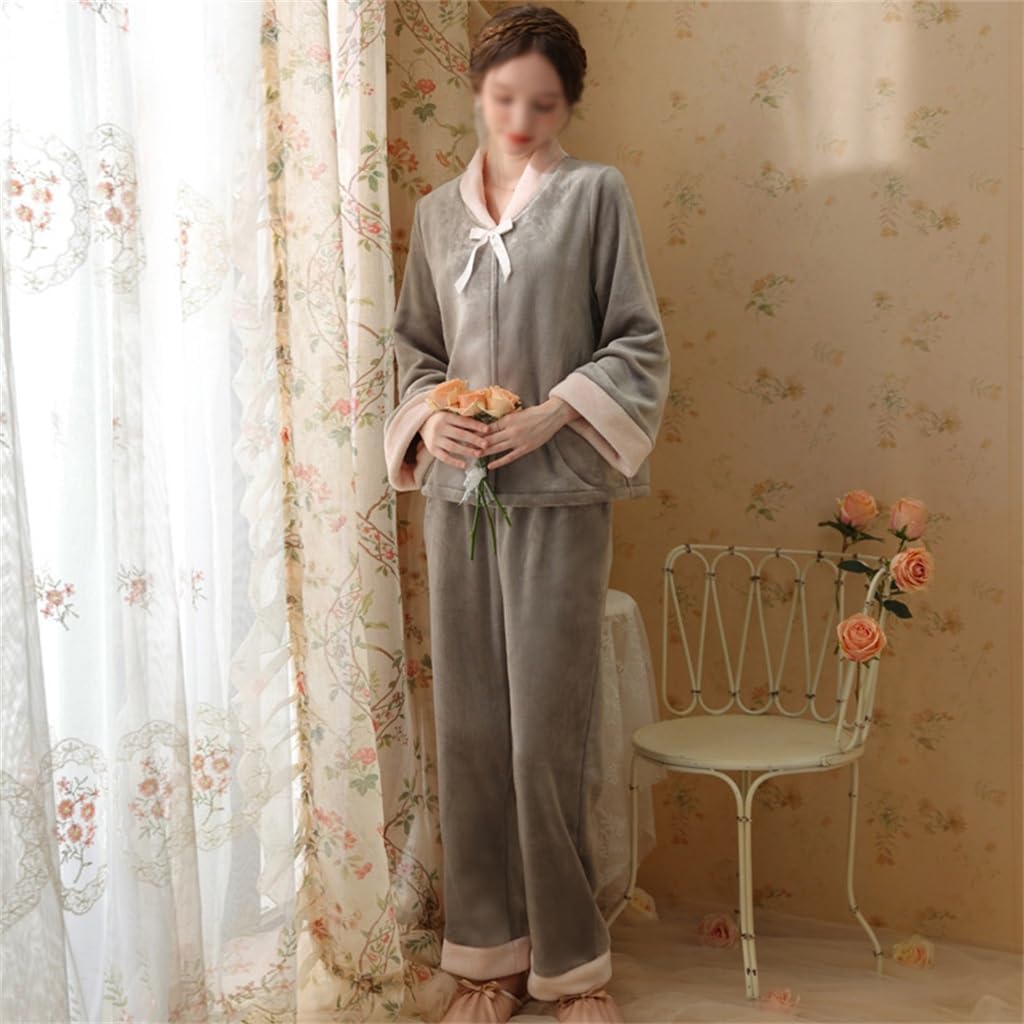 JSEIAJB Winter Pajama Set, Long Sleeved Pants, Thick And Loose Cardigan, Suitable For Women To Wear Out At Home