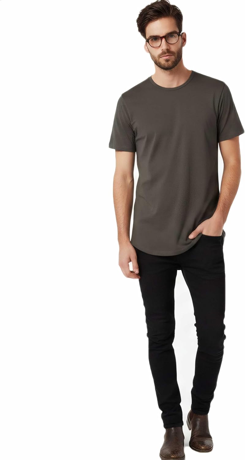 Allsense Men’s Hipster Cotton Crew Neck T-Shirt – Drop-Cut Long Curved Hem Tee - Image 3