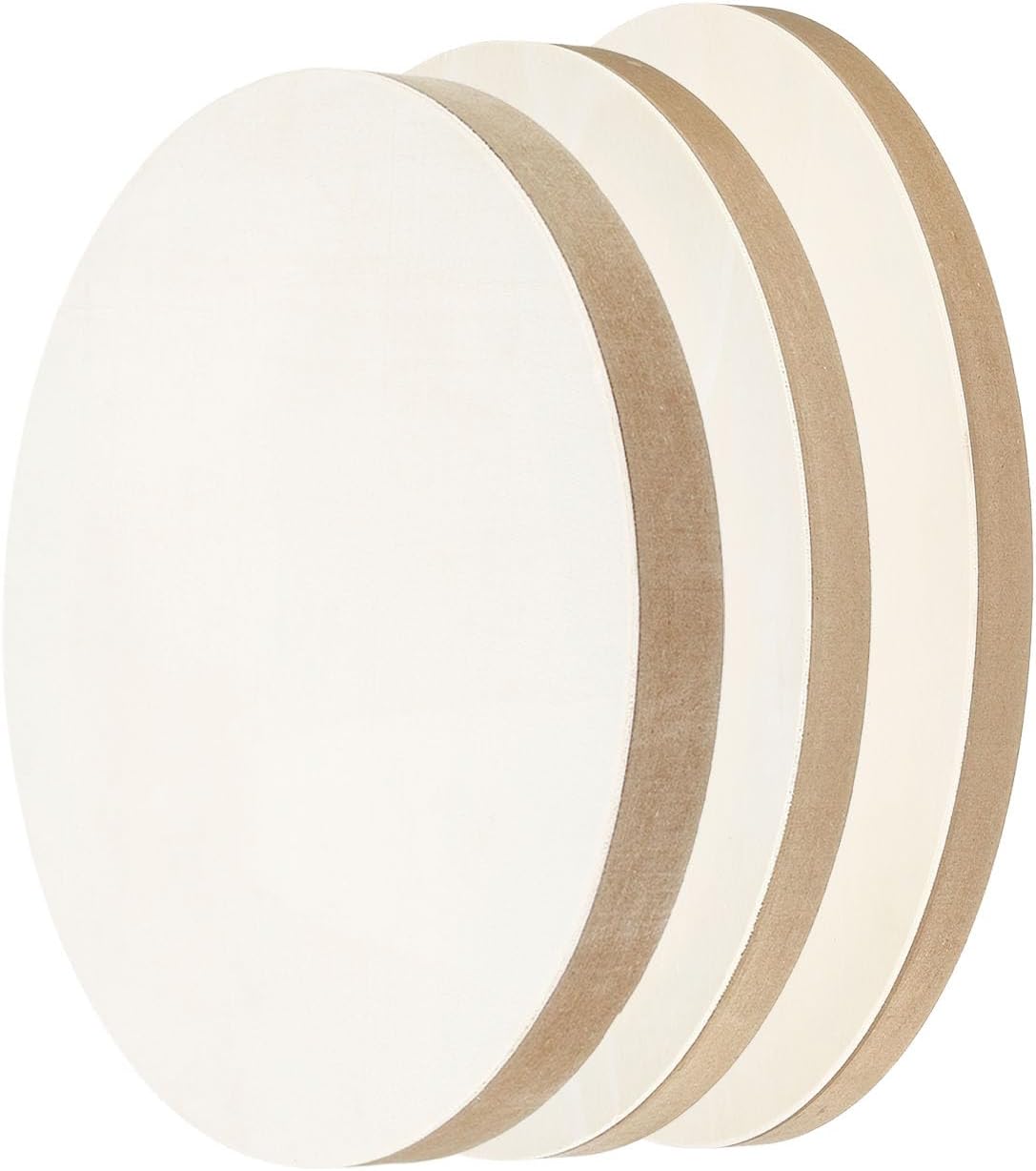 PATIKIL 8" 12" 15.7" Wood Panels Board, Unfinished Round Art Wood Canvas Panel Painting Boards for DIY Craft Painting Use, Wood Color