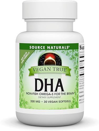 Source Naturals DHA verdadero vegano, Omega-3 sin pescado para el cerebro*, 200 mg - 30 cápsulas blandas veganas