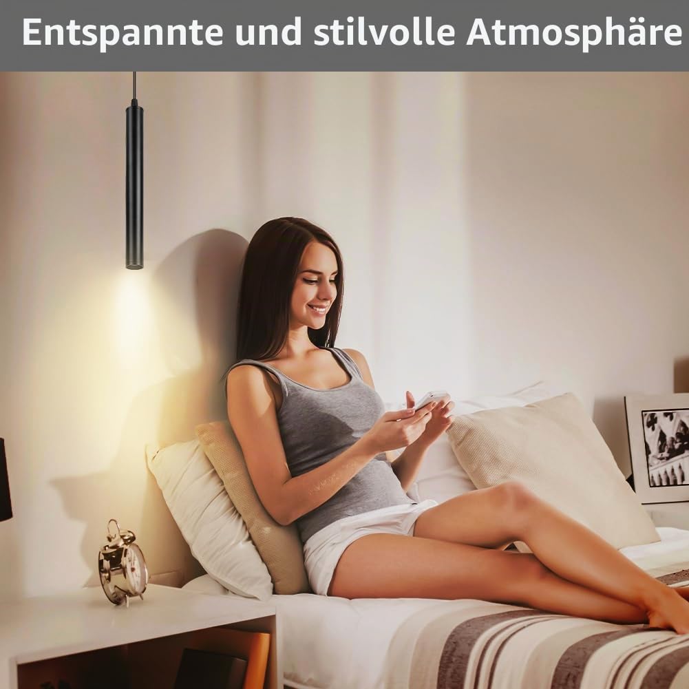 HOTUT Zylinder Hängelampe Schwarz,3 Stück Pendelleuchte Modern Zylinder, Höhenverstellbar 30cm Aluminium Kronleuchter, Hängeleuchte lang für Küche Esszimmer Nachttisch Schlafzimmer Bar