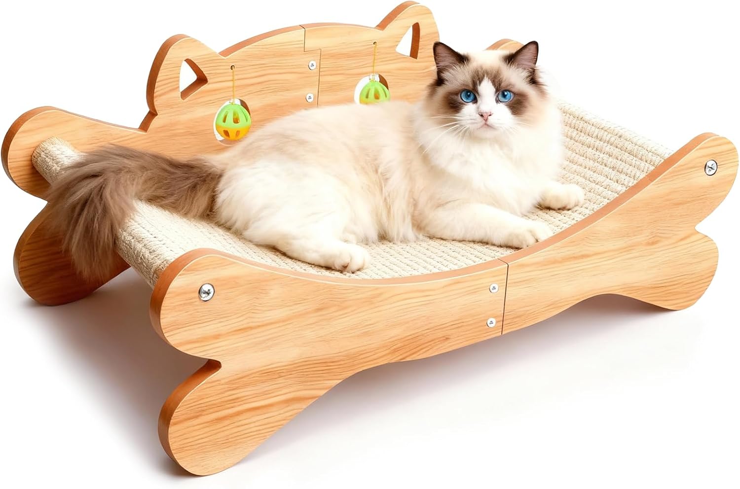 Sisal Cat Scratcher Bed, Natural Cat Scratching Lounge Chair with Sturdy Solid Wooden Frame, Cat Couch Bed & Furniture Protector, Cat Scratch Pad for Indoor Cats and Kittens