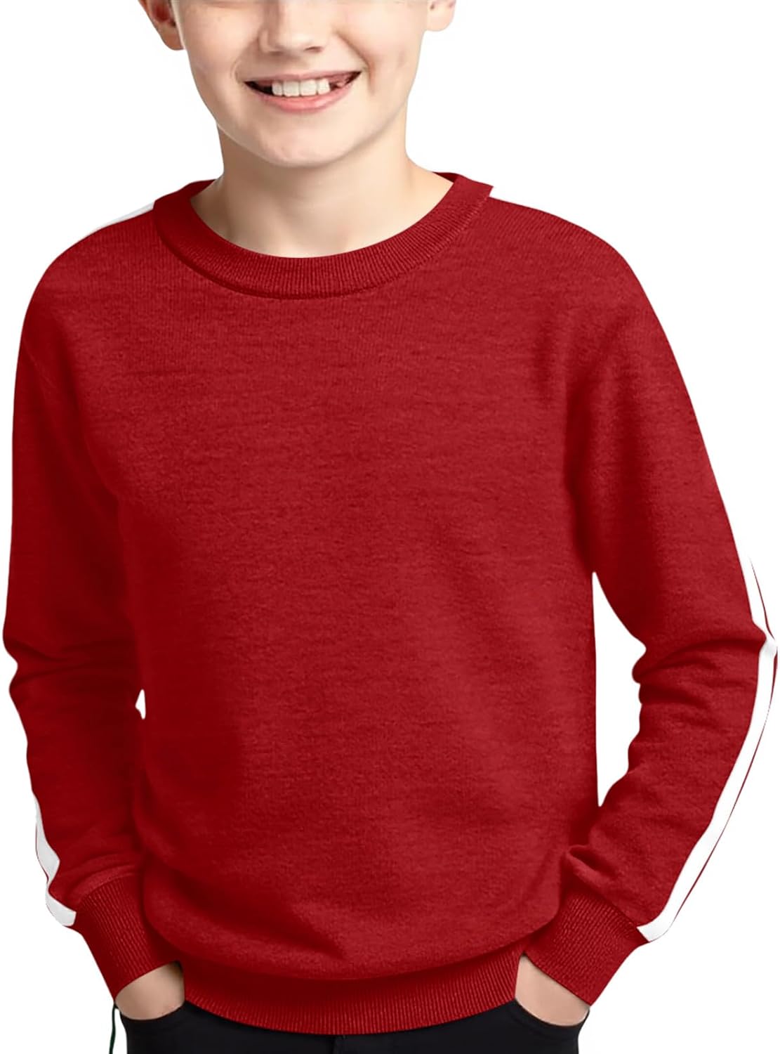 Haloumoning Boys Striped Long Sleeve Sweater Kids Fashion Crewneck Knit Pullover Fall Clothes 5-14Y