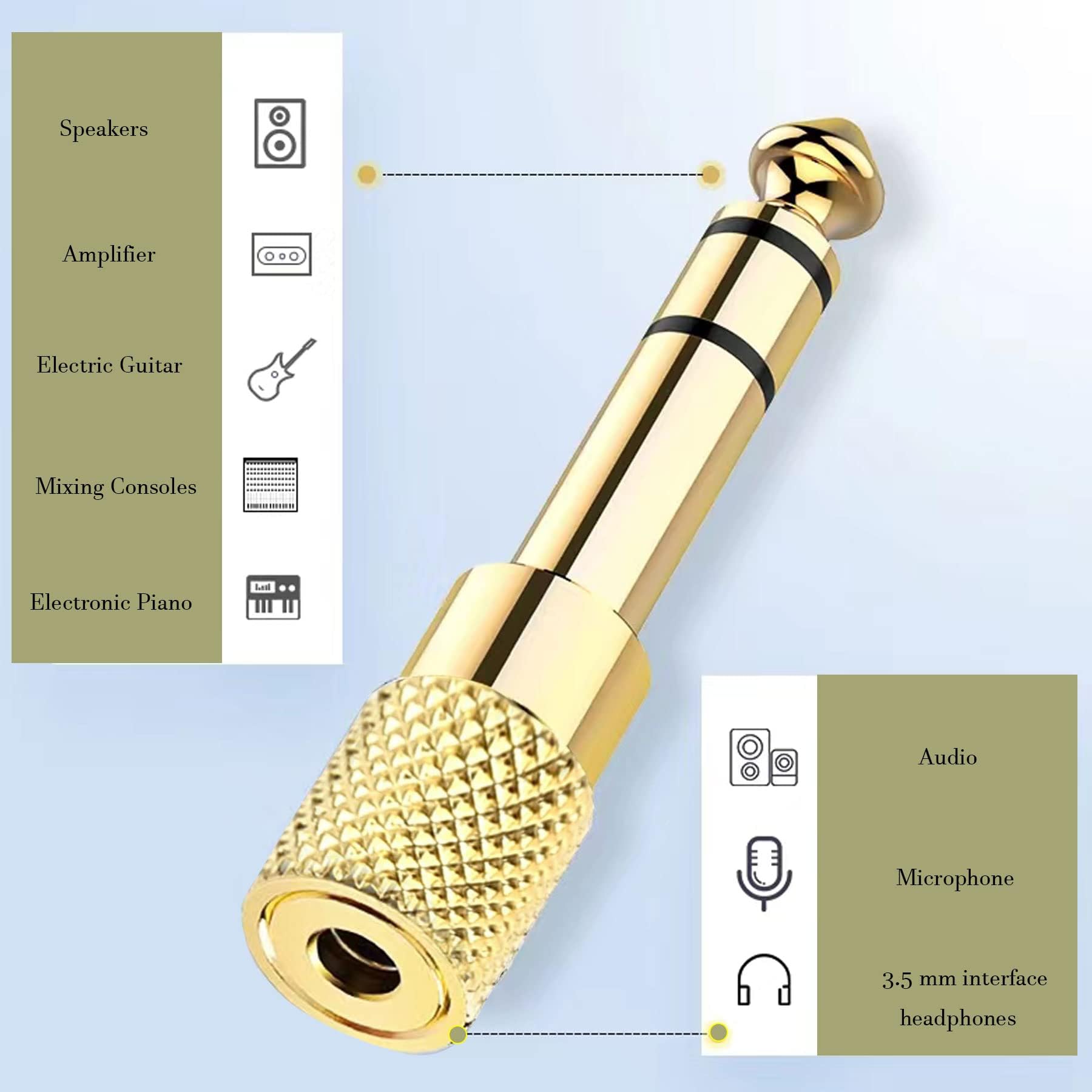 Greacesrio Adattatore Jack 6,35mm A RCA – 2 Pezzi Placcati Oro Per Chitarra, Mixer E Amplificatore – Connettore Audio Stereo/Mono Con Presa Femmina RCA