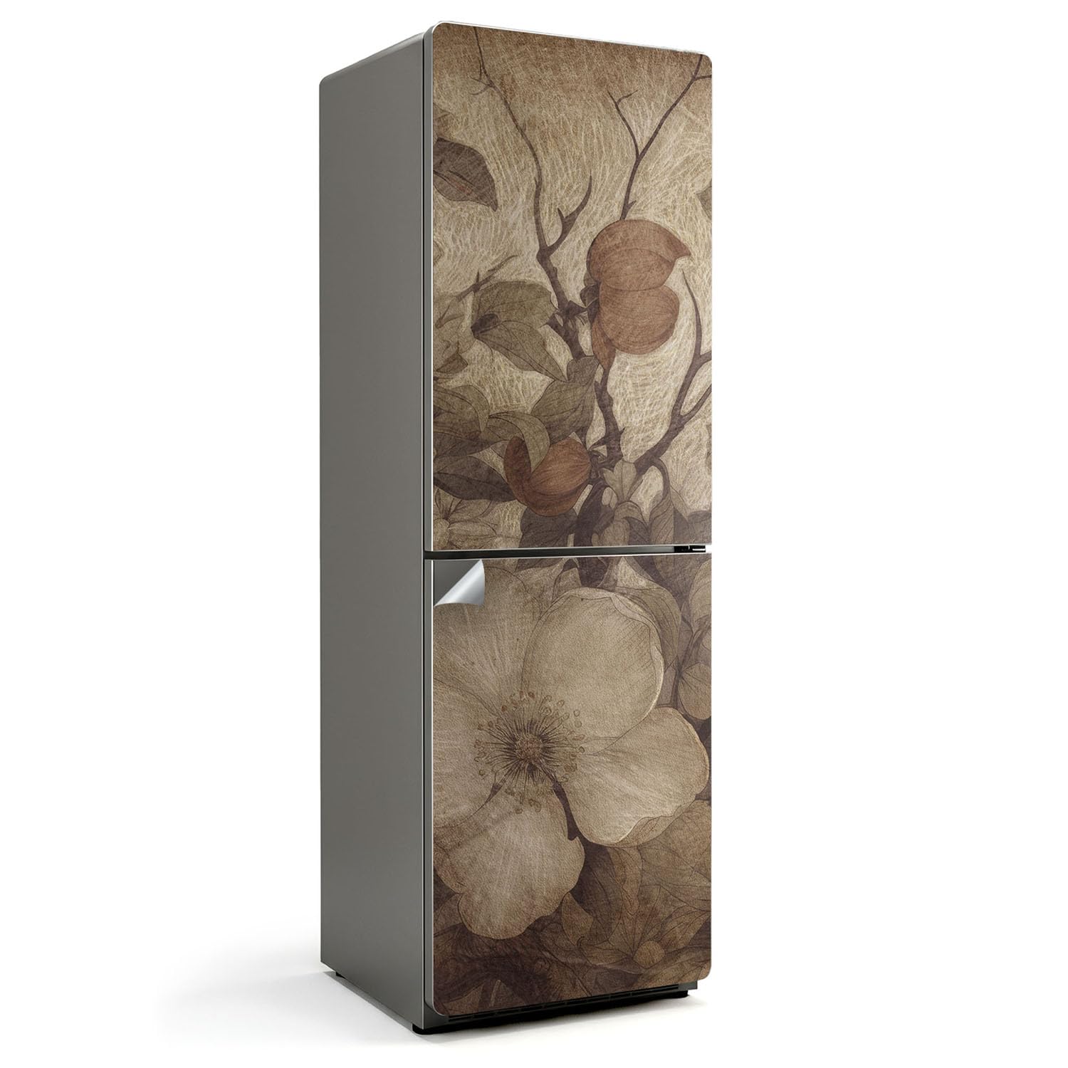 Décoration de cuisine bucolique avec le grand sticker de réfrigérateur floral