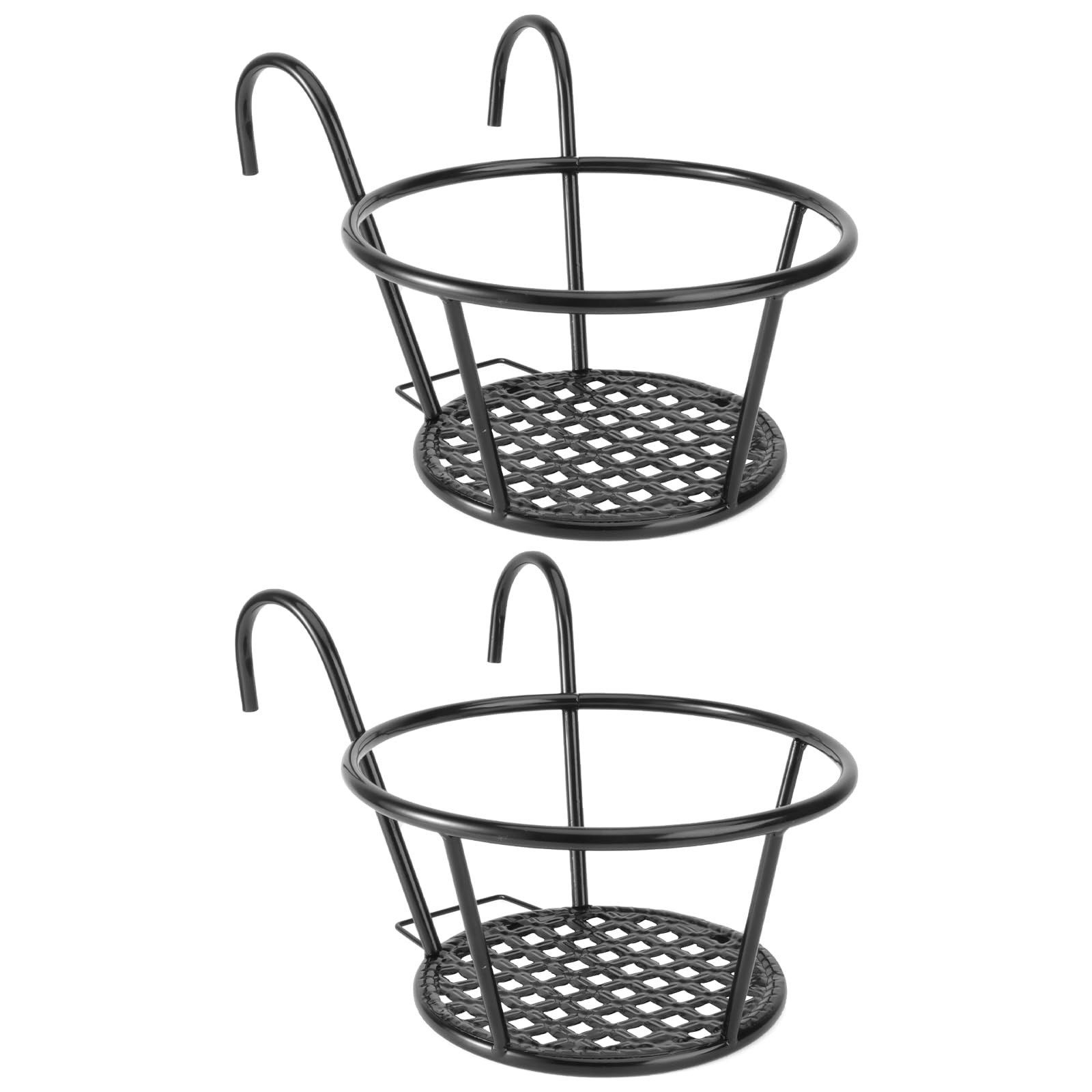 DOITOOL Lot de 2 supports de pot de fleurs pour garde-corps en fer pour clôture, pot à suspendre (Noir, 27 x 17 x 12 cm)