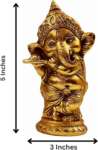 Miniatura 2 de Figura dorada de Ganesh de 6 x 3.25 x 2.5 pulgadas, escultura para tocar la flauta, pieza decorativa para el hogar, decoración de oficina, regalo