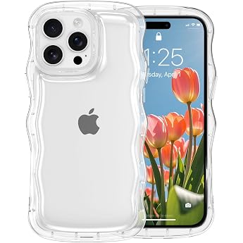 QLTYPRI Compatible iPhone 16 Pro Case, Clear TPU Cover, Waves, Stylish, Korean, Cute, iPhone 16 Pro Case, Aqua Storage, Transparent, Thin, Lightweight, Shockproof, Smartphone Case, Supports Wireless Charging, Includes Strap Hole, iPhone 16 Pro Cover, 6.3 inch