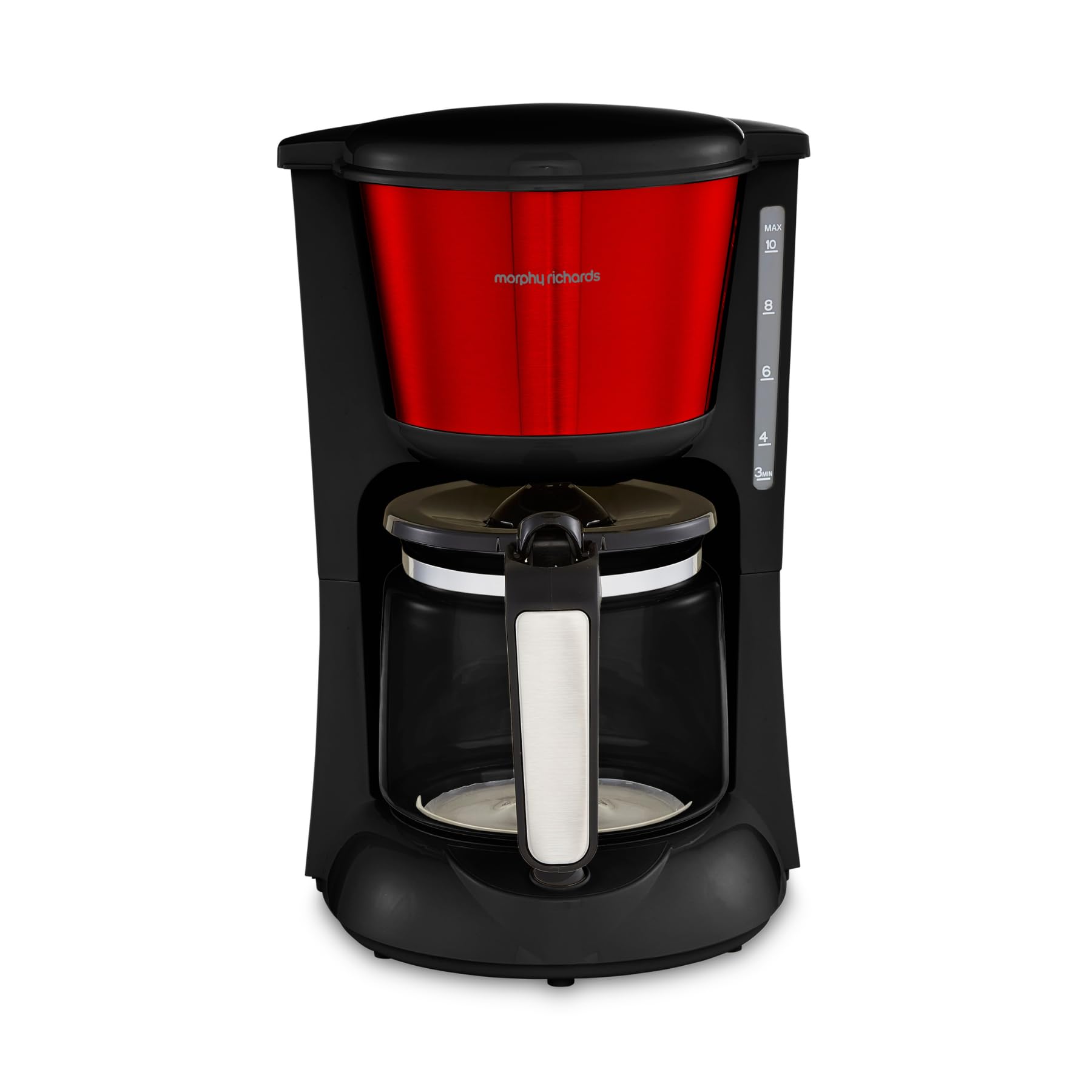 Morphy Richards Equip Filter Coffee Machine, Pour Over Technology, 10 Cup Capacity, Fast Brew, Anti Drip, Easy Clean Reusable Filter, Keep Warm, Aroma Blender, Red and Black, 162503