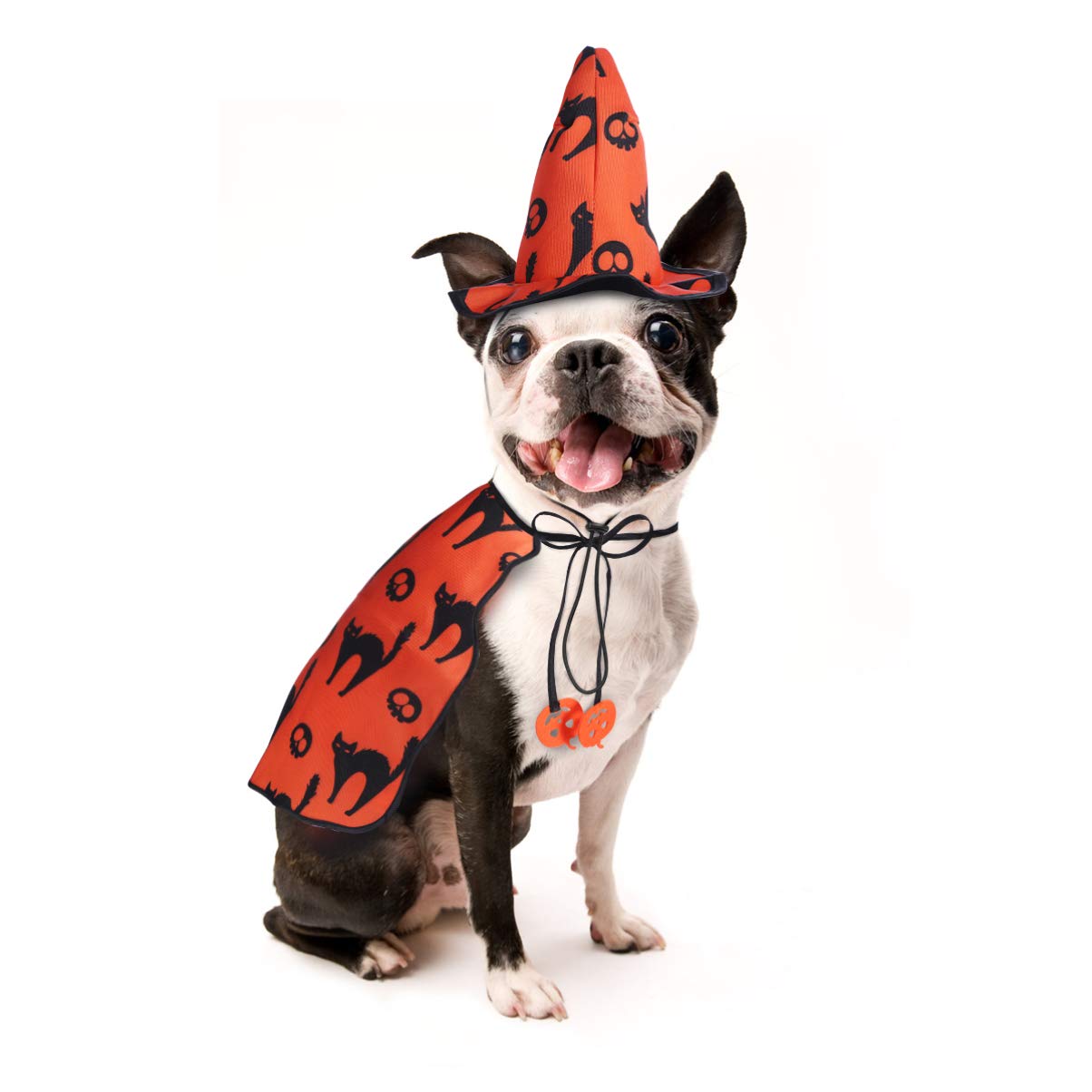 2 Piezas Disfraz de Gato de Halloween Disfraces de Halloween Disfraz de Mago Gato Vestidos Kit de Capa y Sombrero para Mascotas Disfraz de Perro ala Ropa Suite Sombrero de Mago