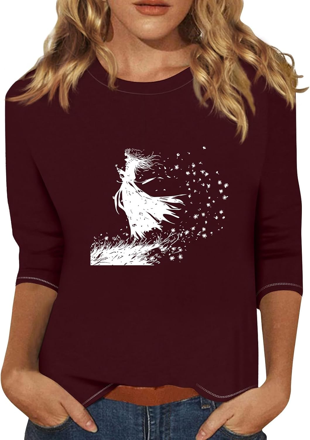 Summer Tops for Women Casual Loose Crewneck 2D Print Blouses Trendy 3/4 Sleeve Graphic Shirts Fashion Tunic Cute Tee