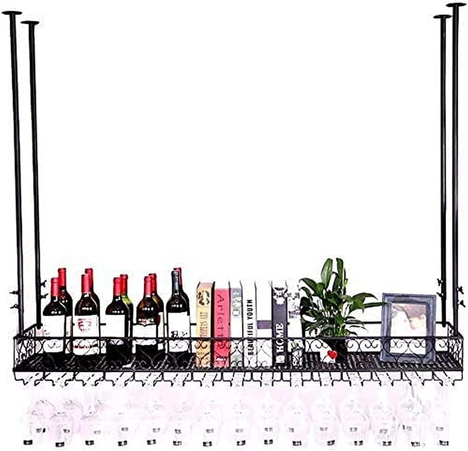 Porte-verre à vin en métal et étagère murale porte-bouteille 100cm