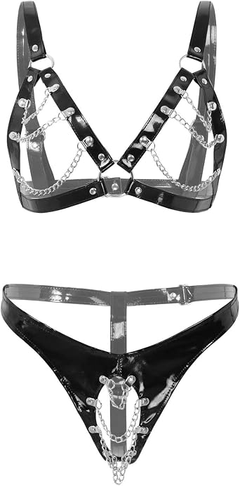 Amazon.com: YiZYiF - Conjunto de bikini de piel sintética para mujer,  estilo gótico, cadena de metal con borla, traje de lencería, talla única ,  Negro : Ropa, Zapatos y Joyería