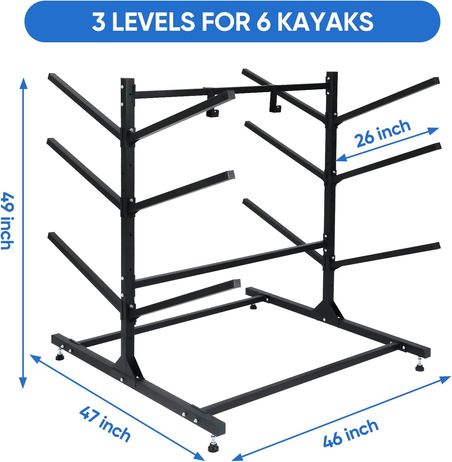 Kayak Storage Rack 3-Tier Rack for 3/6 Kayaks, Heavy Duty Kayak Racks for Garage Indoor Outdoor Storage, Freestanding Storage Rack for Kayak, Canoe, Surfboard & Paddleboard