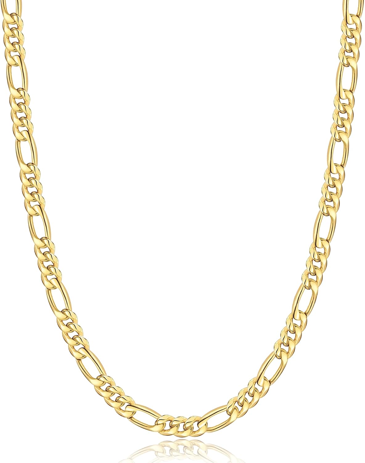 Jewlpire 5.5mm 7mm Figaro Chain 14K Gold Plated Chain Necklace for Men, Stainless Steel Sturdy Mens Chains Necklace, 16 18 20 22 24 26 Inch