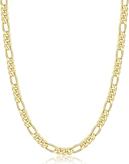 Jewlpire 5.5mm 7mm Figaro Chain 14K Gold Plated Chain Necklace for Men, Stainless Steel Durable Sturdy Mens Chains Necklace, 16 18 20 22 24 26 Inch