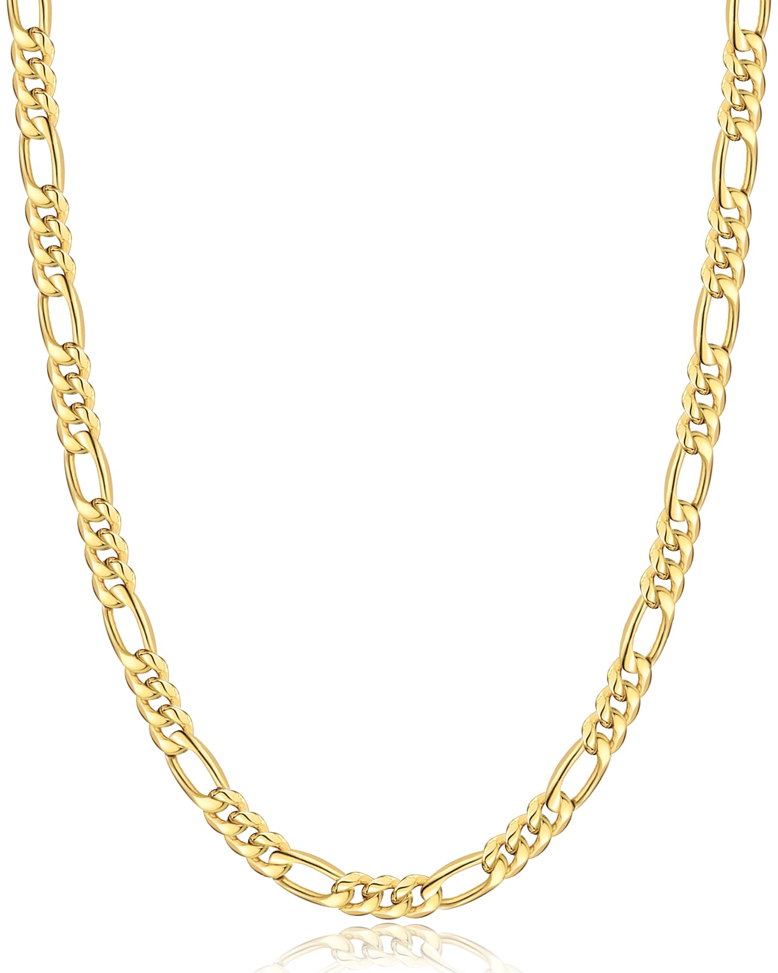 Jewlpire 5.5mm/7mm Stainless Steel Figaro Chain Necklace for Men, 14K Over Gold Chain for Men, Mens Jewelry Gift 16 18 20 22 24 26 Inch