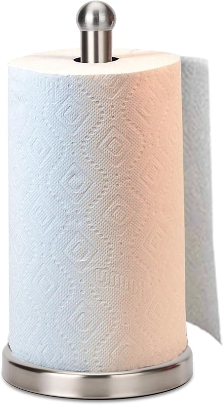 Paper Towel Holder Stand with Sturdy Base Fits Standard and Jumbo Sized Paper Towel, Paper Towel Holder Countertop (Brushed Nickel)