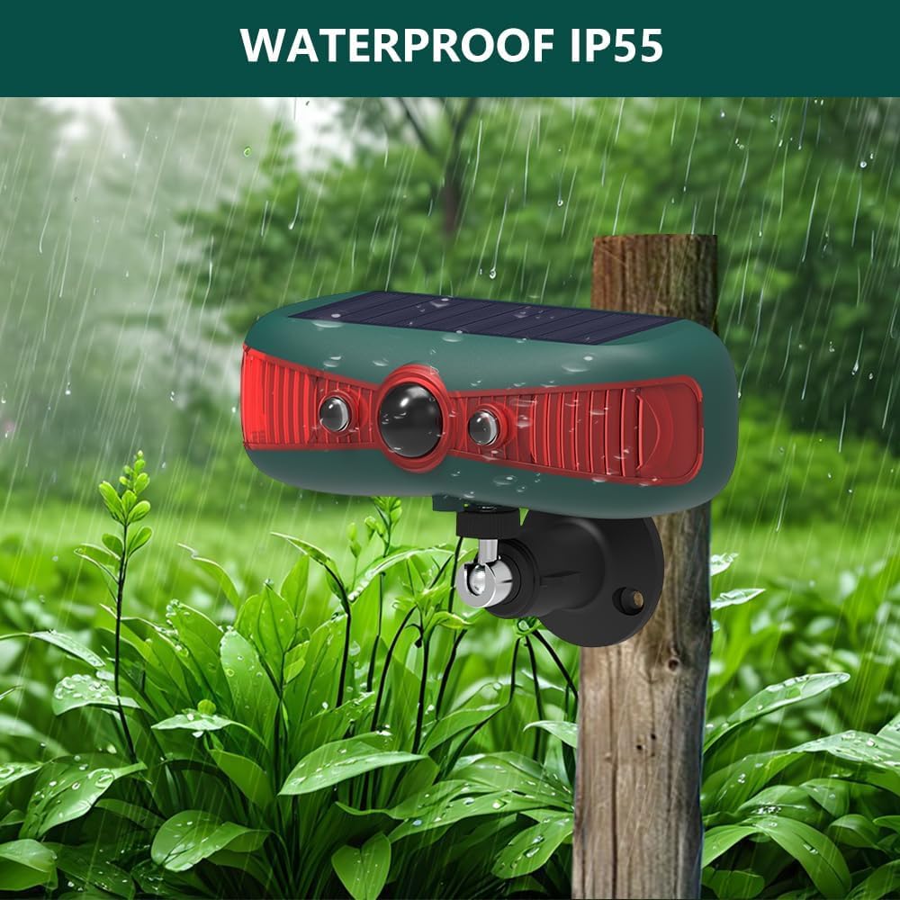 AMZSTAR Solar Outdoor Alarm Motion Sensor, 129dB Dual Speakers, 13 Sound Security Alarm System Outdoor Waterproof Strobe Warning Light, Home Farm Orchard Barn Repelle (2Pack)