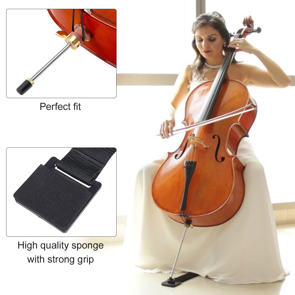 Endpin Soporte Antideslizante, Cello Endpin Stopper, Soporte Para Cello Antideslizante, Correa de Violonchelo, Violonchelo Endpin Ancla, con Anillo Metal Correa de Nailon Ajustable, para Violonchelo
