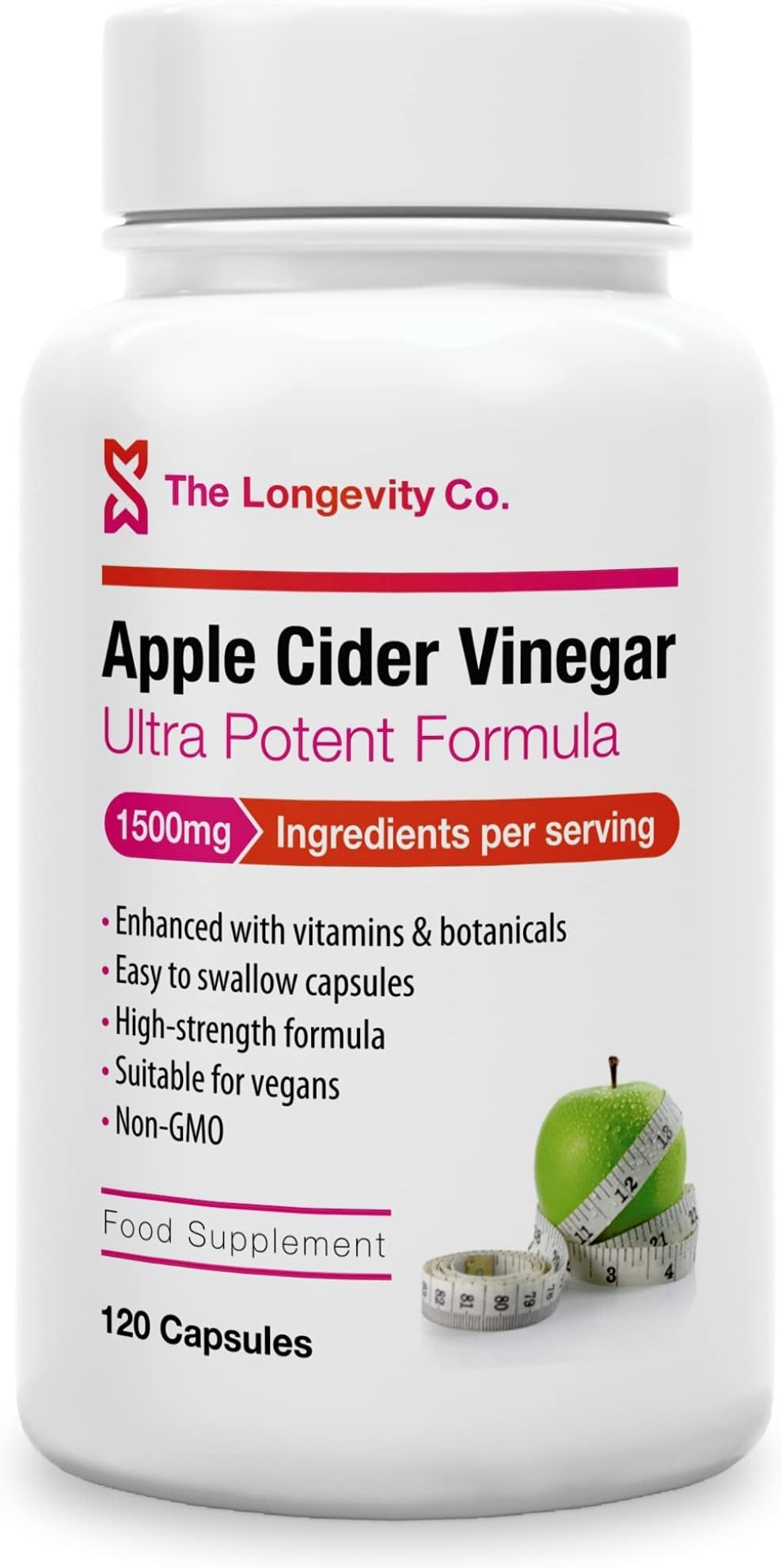 Apple Cider Vinegar Capsules - Can be Used Alongside Weight Loss, Fat Burner, Slimming or Detox Programs - 1500mg Ingredients Per Serving - Keto Diet Friendly - 120 High Strength ACV Tablets