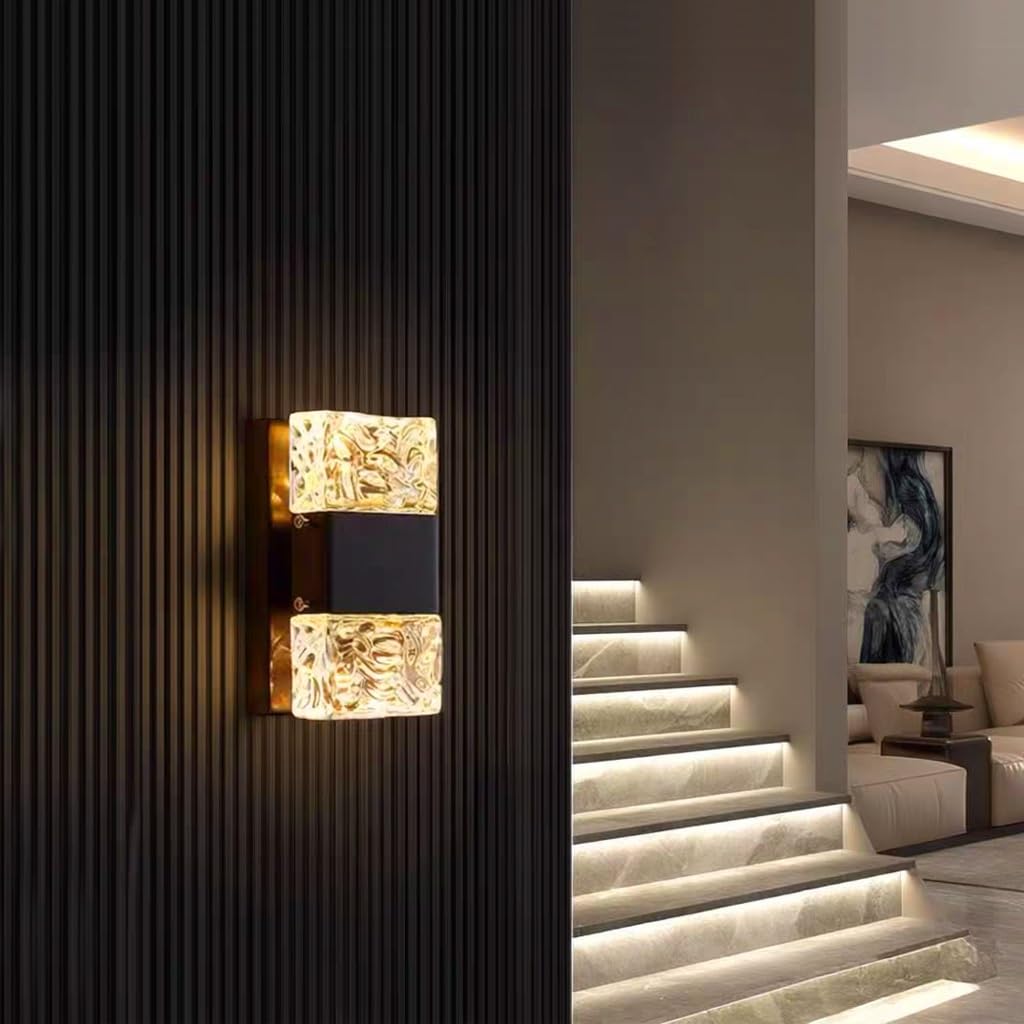 Trutipon Crystal wall lamp, K9 crystal light fixture stainless steel wall lamps wall-mounted lights bedside modern LED interior pendant for wall lighting in living rooms hallways and bedrooms ﻿(Black)