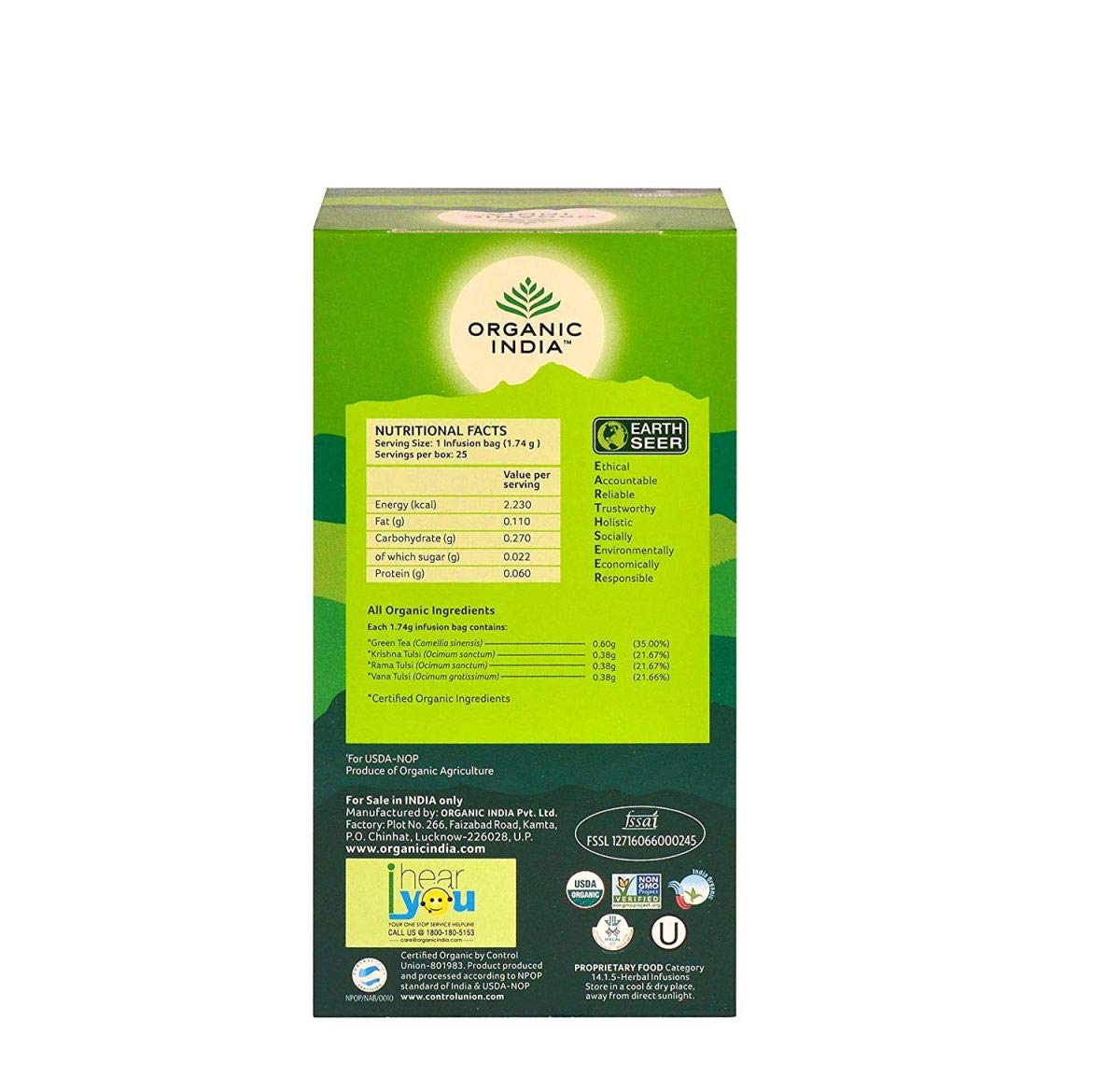 Organic India Tulsi Green Tea with 25 Bags - Pack of 5 - Image 2 thumbnail