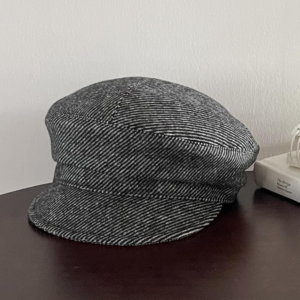 Women's Herringbone Wool Blend Newsboy Cap, 8-Panel Baker Boy Hat with Short Brim, Vintage British Style Peaked Cap