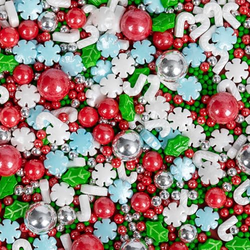 Image of Edible Christmas Sprinkles for Cake Decorating,130g,White and Blue Snowflake,White Candy Cane,Red Silver Pearls,Christmas Trees,Nonpareils,Sugar Holiday Sprinkle for Cupcake Toppers,Cookie,Ice Cream Decorations Winter Theme Party Supplies